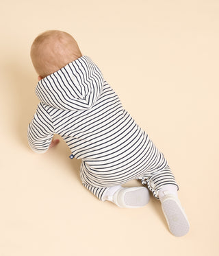 Babies' Stripy Quilted Cotton Hooded Jumpsuit