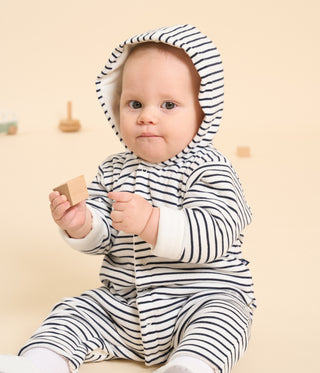 Babies' Stripy Quilted Cotton Hooded Jumpsuit