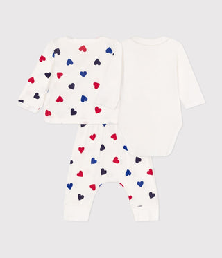 Babies' Heart Printed Cotton Three-Piece Outfit