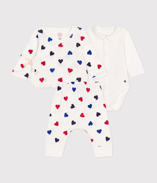 Babies' Heart Printed Cotton Three-Piece Outfit