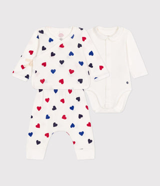 Babies' Heart Printed Cotton Three-Piece Outfit