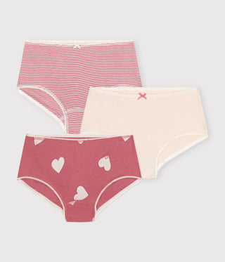 Girls' Cotton Heart-Patterned Shorties - 3-Pack