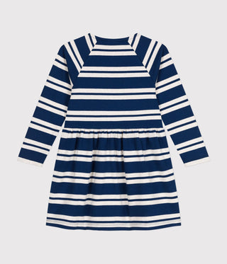 Girls' Long-Sleeved Stripy Dress In Thick Cotton