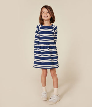 Girls' Long-Sleeved Stripy Dress In Thick Cotton