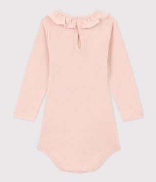 Babies' Long-Sleeved Cotton Bodysuit With Ruff Collar