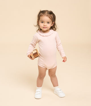 Babies' Long-Sleeved Cotton Bodysuit With Ruff Collar