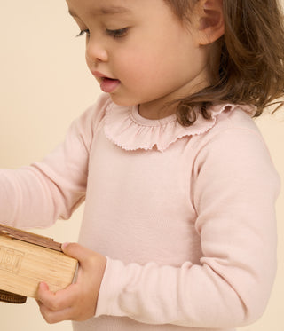 Babies' Long-Sleeved Cotton Bodysuit With Ruff Collar