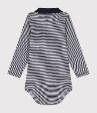 Babies' Long-Sleeved Stripy Cotton Bodysuit With Collar