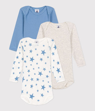 Babies' Long-Sleeved Star Printed Cotton Bodysuits - 3-Pack