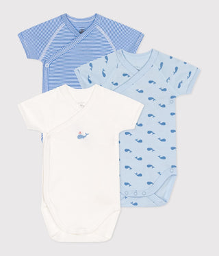 Babies' Short-Sleeved Whale Printed Cotton Bodysuits - 3-Pack