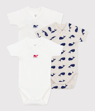 Babies' Short-Sleeved Whale Printed Cotton Bodysuits - 3-Pack