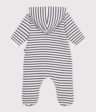 Babies' Breton-Stripe Padded Playsuit With a Hood and Feet
