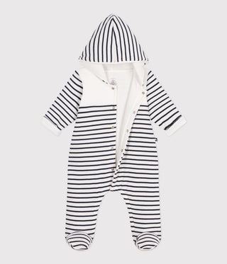 Babies' Breton-Stripe Padded Playsuit With a Hood and Feet