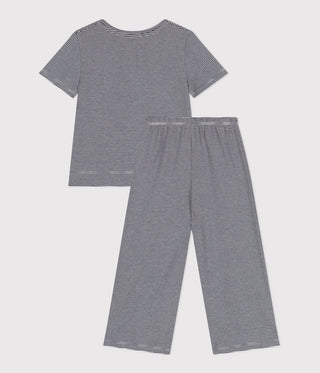 Children's Cotton Pyjamas with Short Sleeves and Wide Stripy Legs