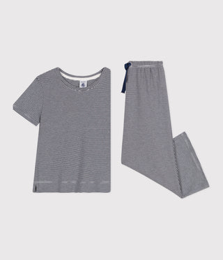 Children's Cotton Pyjamas with Short Sleeves and Wide Stripy Legs