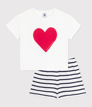 Children's Short-Sleeved Heart Print Cotton Pyjamas