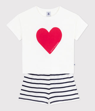 Children's Short-Sleeved Heart Print Cotton Pyjamas