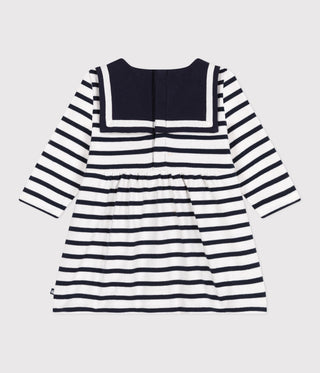 Babies' Long-Sleeved Breton Stripe Dress in Thick Cotton