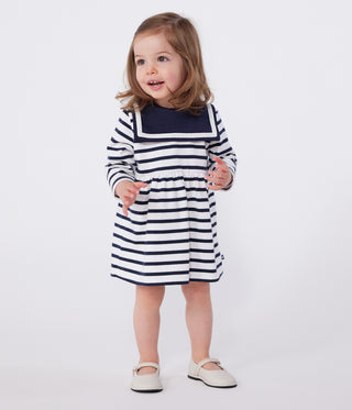 Babies' Long-Sleeved Breton Stripe Dress in Thick Cotton