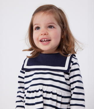 Babies' Long-Sleeved Breton Stripe Dress in Thick Cotton