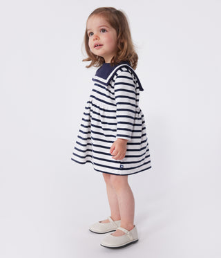 Babies' Long-Sleeved Breton Stripe Dress in Thick Cotton