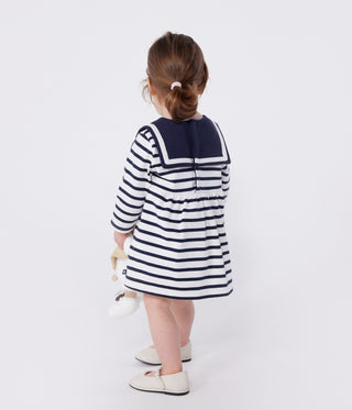 Babies' Long-Sleeved Breton Stripe Dress in Thick Cotton