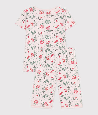 Girls' Floral Print Short-Sleeved Cotton Pyjamas