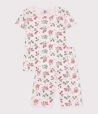 Girls' Floral Print Short-Sleeved Cotton Pyjamas