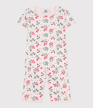 Girls' Floral Print Short-Sleeved Cotton Pyjamas