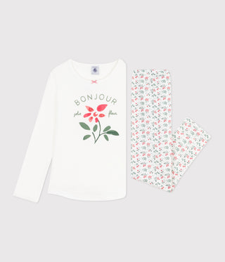 Girls' Floral Print Long-Sleeved Cotton Pyjamas