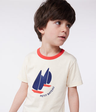 Children's Short-Sleeved Boat Printed Cotton T-shirt