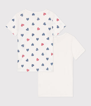 Girls' Short-Sleeved Stripy Heart Pattern Cotton T-shirts - 2-Pack