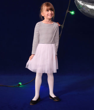 Girls' Long-Sleeved Dress In Tube Knit And Tulle