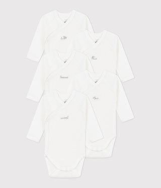Babies' Long-Sleeved Wrapover Cotton Bodysuits - 5-Pack