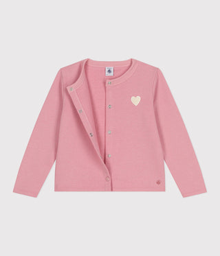 Girls' Heart Printed Plain Fleece Cardigan