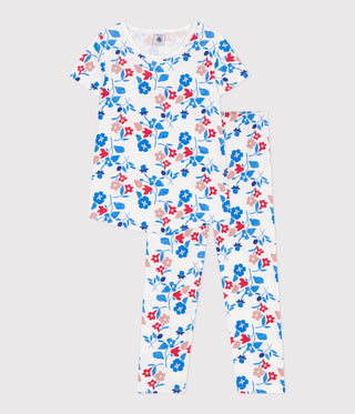 Girls' Floral Print Short-Sleeved Cotton Pyjamas