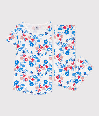 Girls' Floral Print Short-Sleeved Cotton Pyjamas