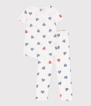 Children's Stripy Heart Print Short-Sleeved Cotton Pyjamas