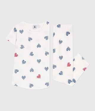 Children's Stripy Heart Print Short-Sleeved Cotton Pyjamas