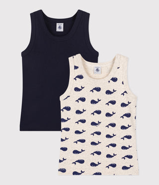 Children's Whale Print Cotton Vest Tops - 2-Pack