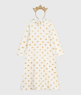 Girls' Golden Heart Print Velour Fancy Dress Nightdress 