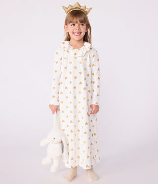 Girls' Golden Heart Print Velour Fancy Dress Nightdress 