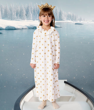 Girls' Golden Heart Print Velour Fancy Dress Nightdress 