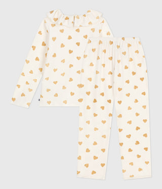 Girls' Golden Heart Print Long-Sleeved Cotton Pyjamas