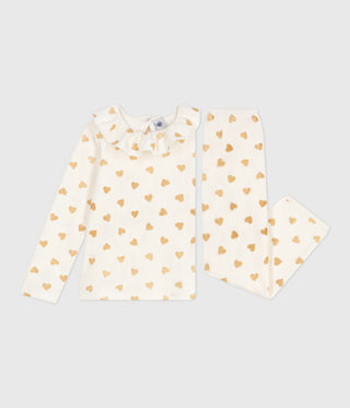 Girls' Golden Heart Print Long-Sleeved Cotton Pyjamas