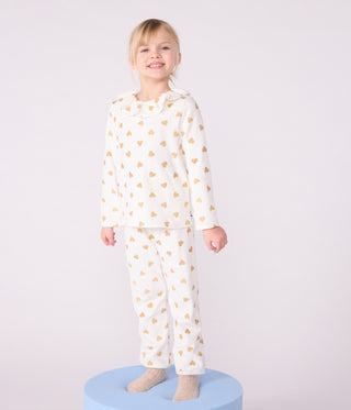 Girls' Golden Heart Print Long-Sleeved Cotton Pyjamas