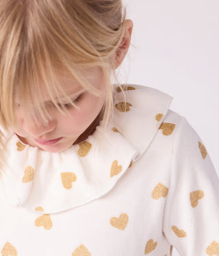 Girls' Golden Heart Print Long-Sleeved Cotton Pyjamas