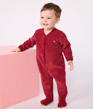 Babies' Heart Print Velour Pyjama Suit
