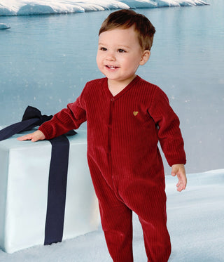 Babies' Heart Print Velour Pyjama Suit