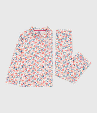 Girls' Long-Sleeved Buttoned Printed Cotton Pyjamas